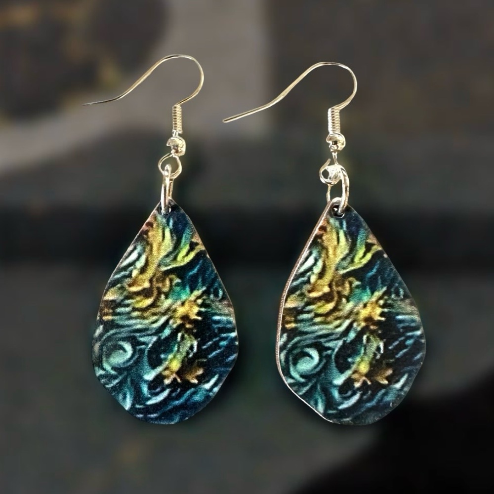 ⭐️ 5 for $25 Bohemian Wood Abstract Teardrop Hoop Earrings